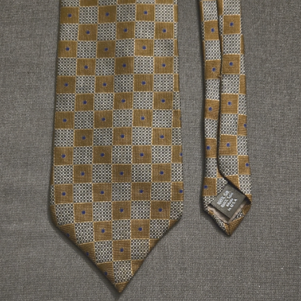 Calvin Klein Silk Tie Brown/Gold Squares Design